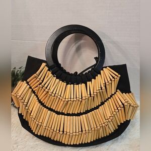 Vintage Black and Tan Satchel with Circular Handle